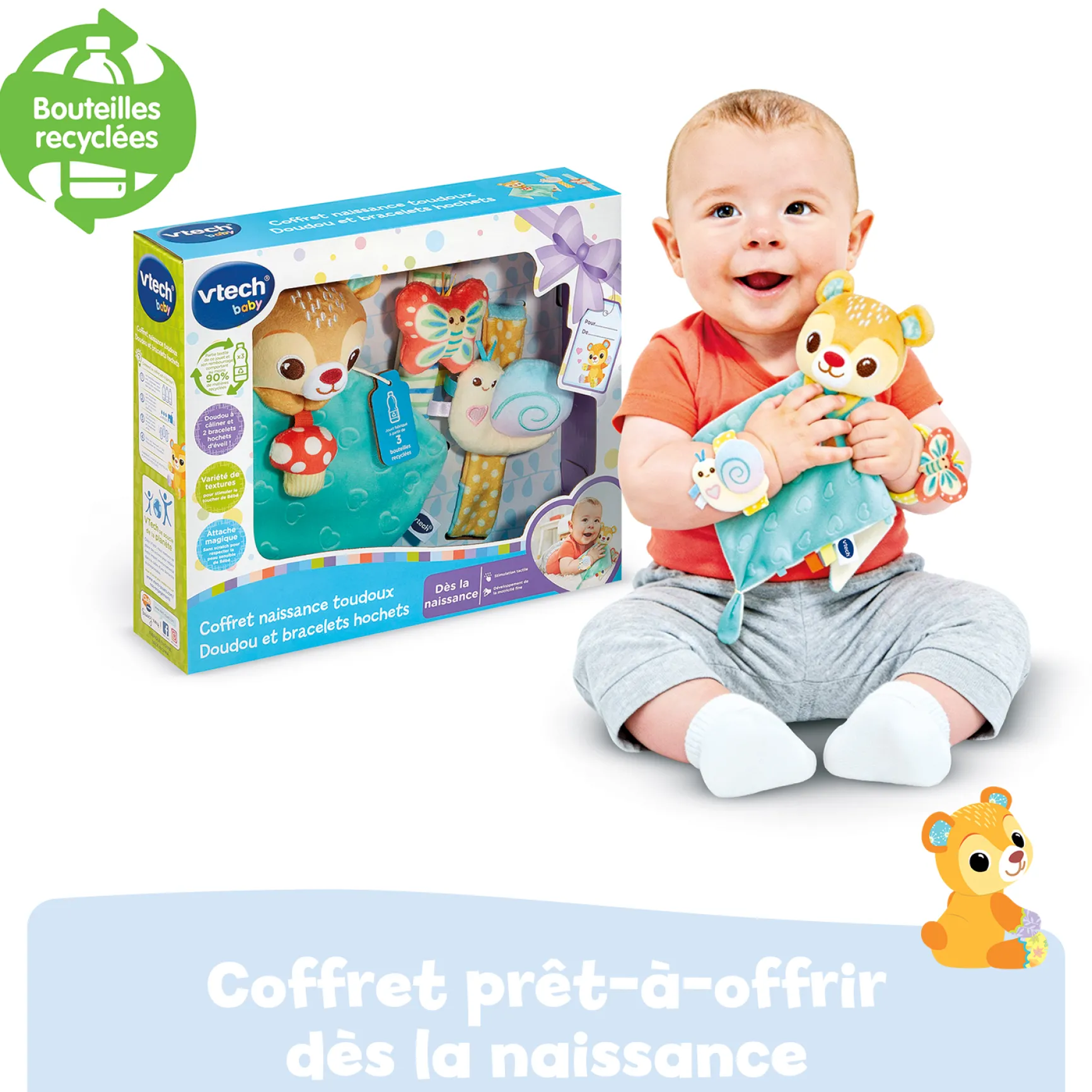 Coffret naissance toudoux - Doudou et bracelets hochets