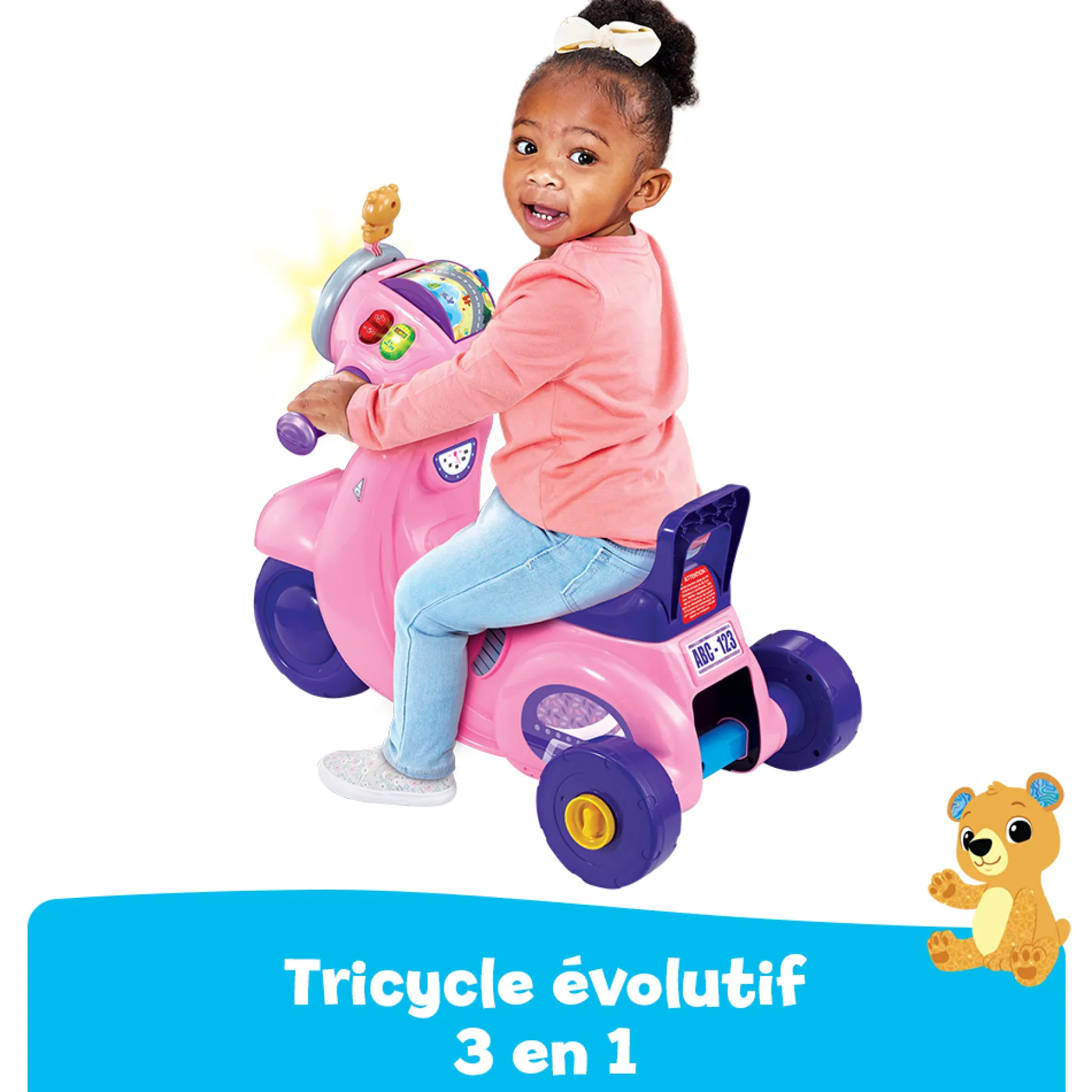 Porteur scooter interactif 3 en 1 rose