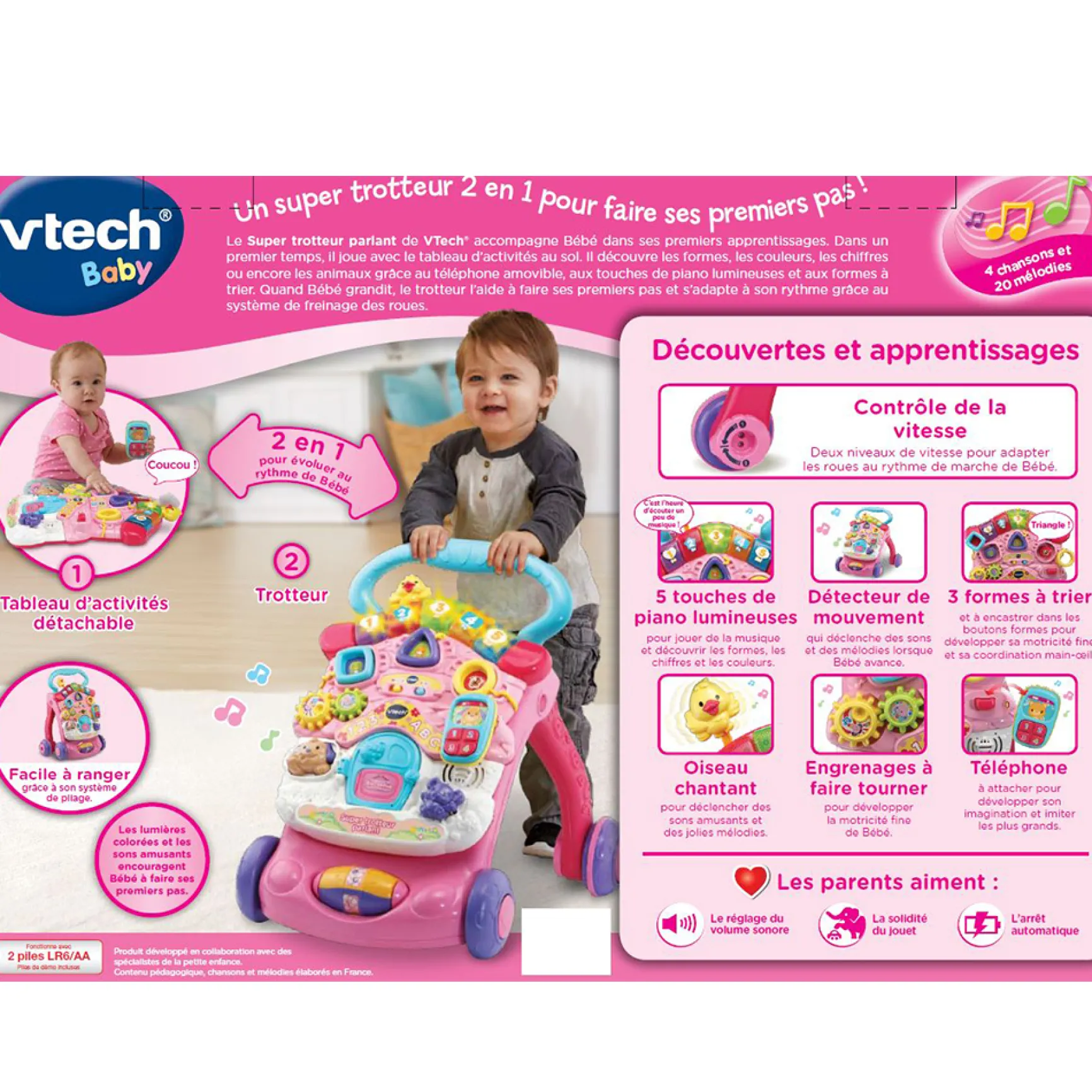 Super Trotteur parlant 2 en 1 rose
